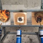 Testing resistance of fixatives and intumescent coatings to direct flame