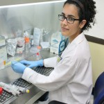 Scanning Electron Microscopy with Energy Dispersive Spectroscopy (SEM w/ EDS) imaging showing two regular morphologies for uranium-rich regions