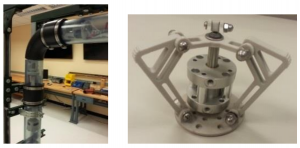 Inspection tool mock-up testing (L); gripping mechanism (R).