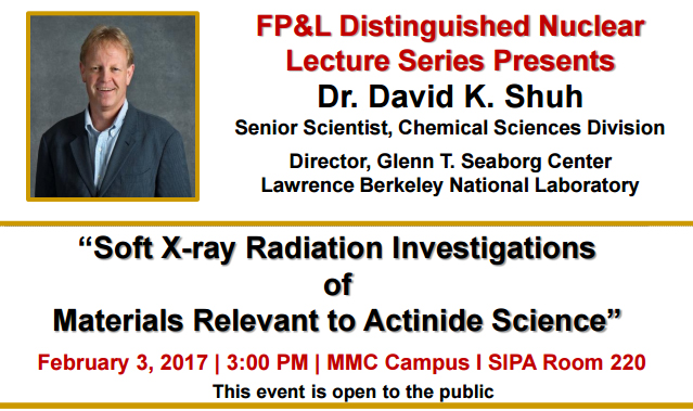 “Soft X-ray Radiation Investigations of Materials Relevant to Actinide Science” by Dr. David K. Shuh